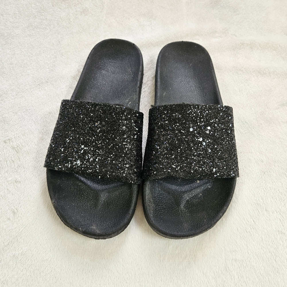 Black Glitter Slide Sandals Women Size S 5/6 Lightly worn